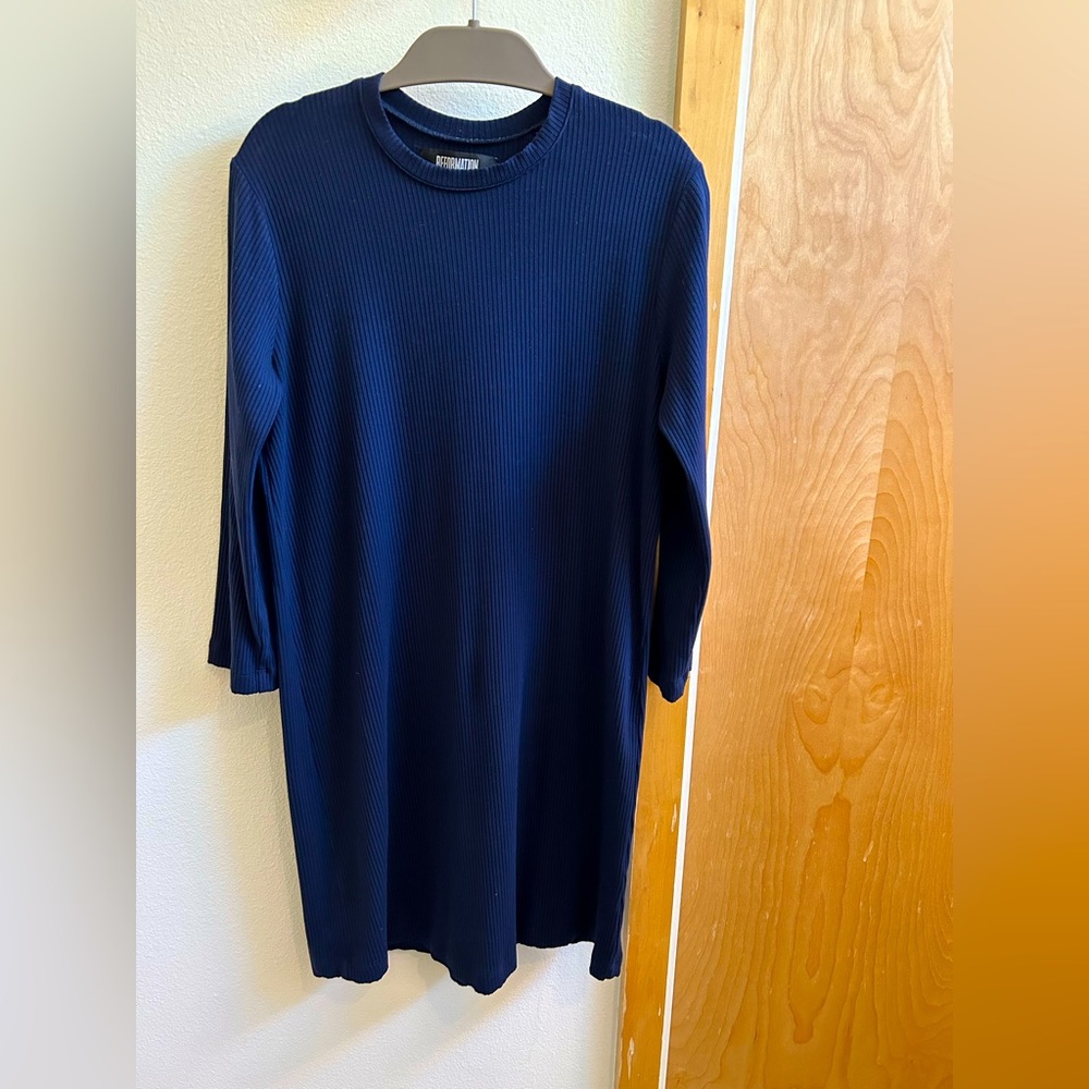 Reformation Gigi Navy Blue Ribbed Dress Size Small